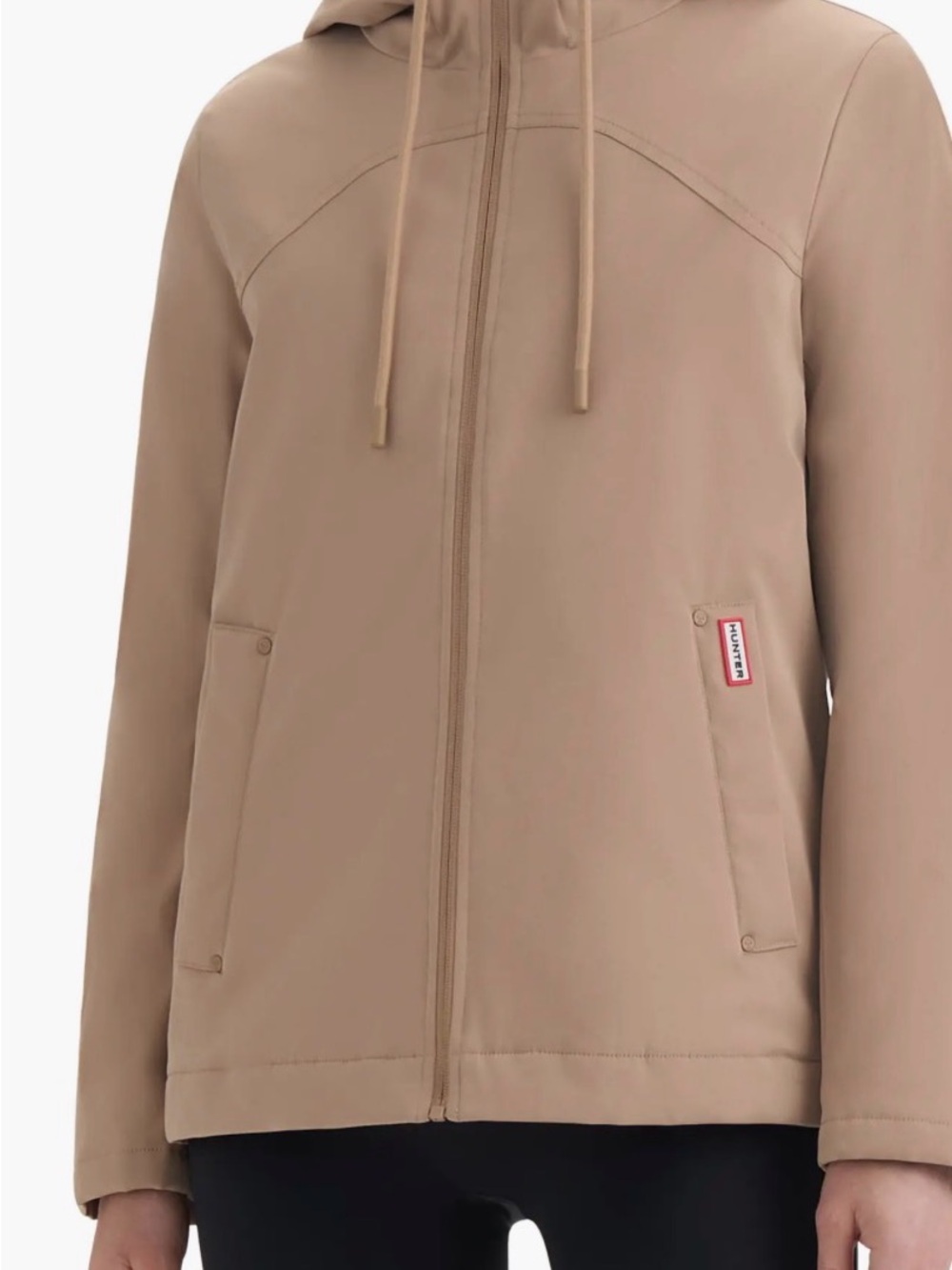 NWOT Hunter Blake Waterproof Rain Jacket Fleece Lined Hood Tan Beige
Size Medium